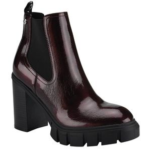 G BY GUESS Women's Burgundy Glossy Platform Chunky Heel Combat Boot size 8